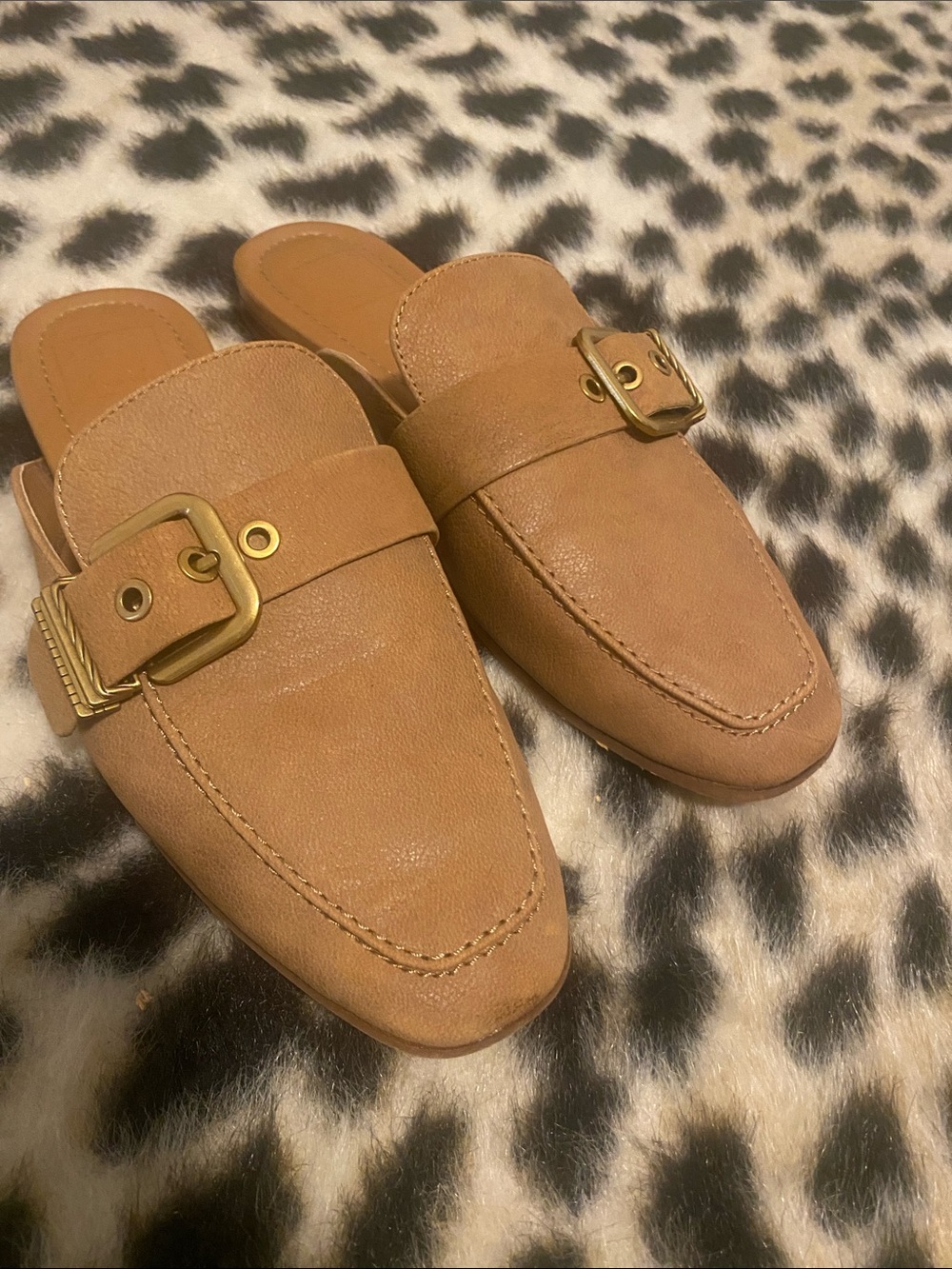 Dolce Vita Tan Buckle Slip-On Mules